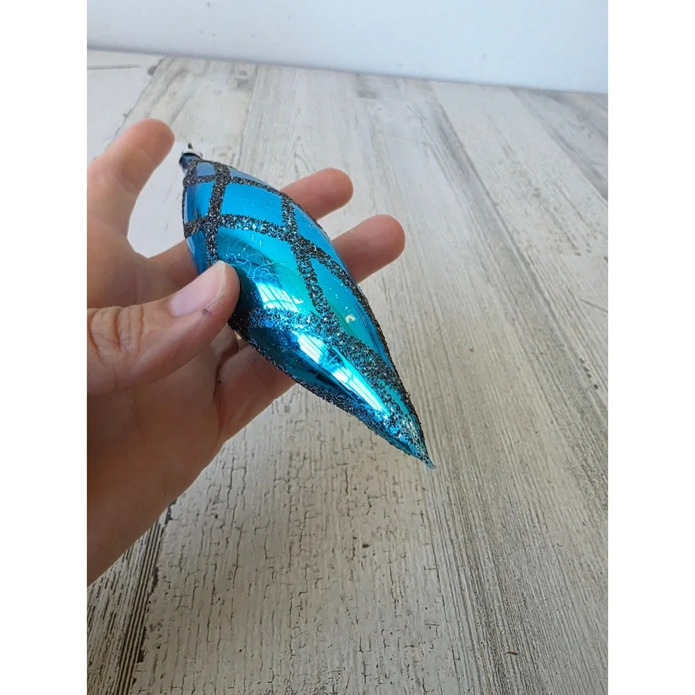 Vintage Mica blue icicle mercury glass ornament Xmas tree